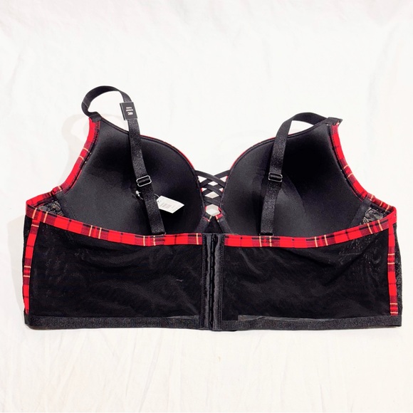 NWT Torrid XO Plunge Push-Up Wire Bra Noelle Plaid Lace Black Red Sz 46C Sexy - Picture 5 of 13